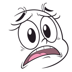 Animated Face with Exaggerated Expression of Fear, Big Eyes Open Mouth