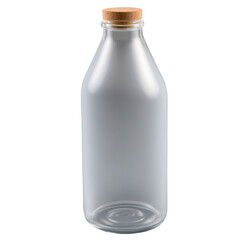 Clear glass bottle with a cork stopper set against a white background, showcasing its minimalist design and transparency