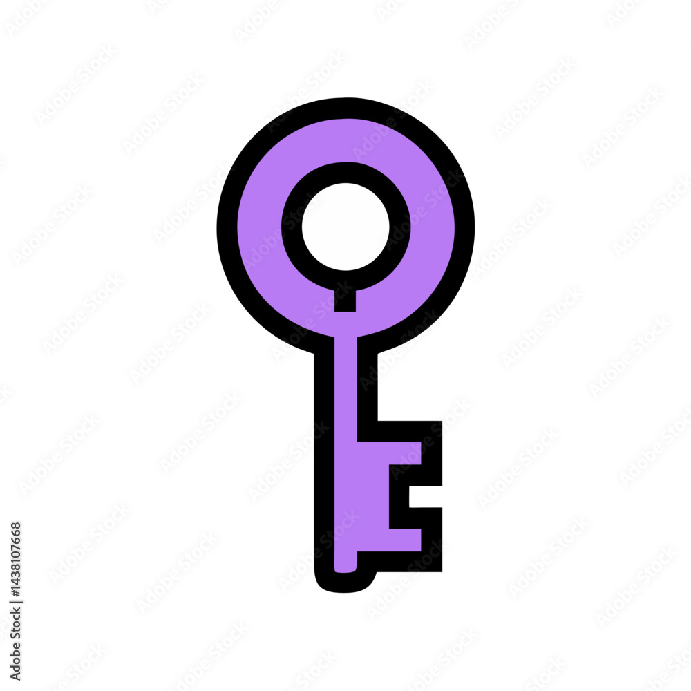 Poster a simple icon of a purple key with a black outline. use for security websites, login pages