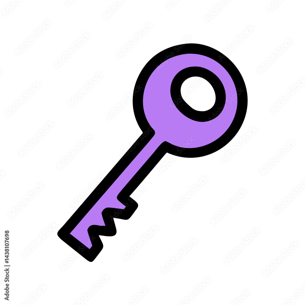 Poster a simple icon of a purple key with a black outline. use for security websites, login pages
