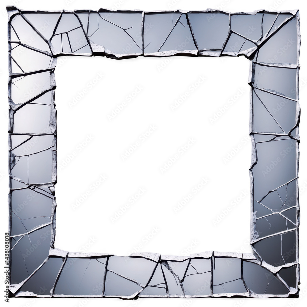 Poster a cracked picture frame with an irregular, fragmented design, creating a visually striking border ef
