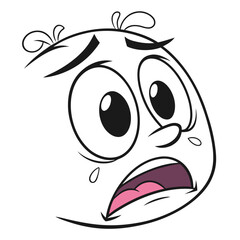 Crying Cartoon Head with Big Eyes, Open Mouth, Expression of Sadness and Despair