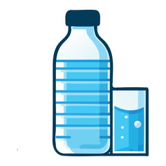 Stay Hydrated Fresh Water Bottle and Glass Illustration