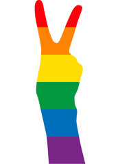 V-sign with fingers in rainbow colors - peace hand gesture for LGBT Pride Month design