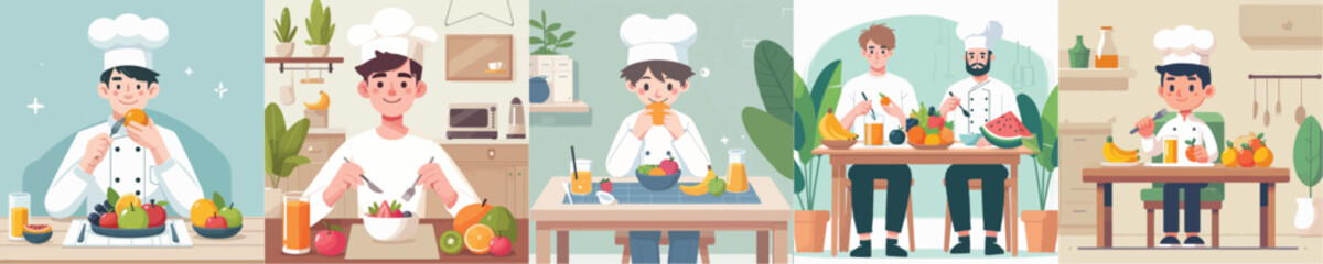 chef character vector eating fruit
