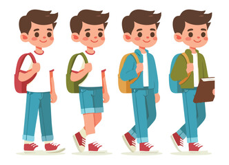 Boy Going to School Vector Illustration with Backpack Collection