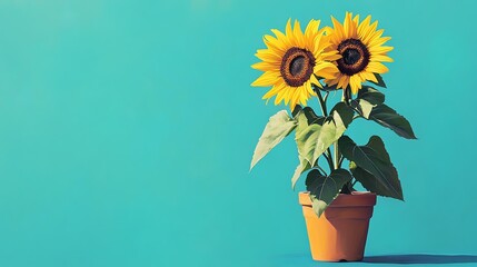 Obraz premium Vibrant sunflowers in a terracotta pot.