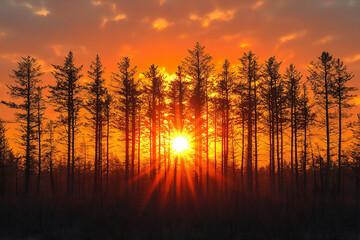 Naklejka premium conifer_silhouette_bright_sun,
