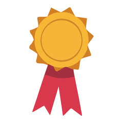 Gold medal cartoon illustration with red ribbon for achievements