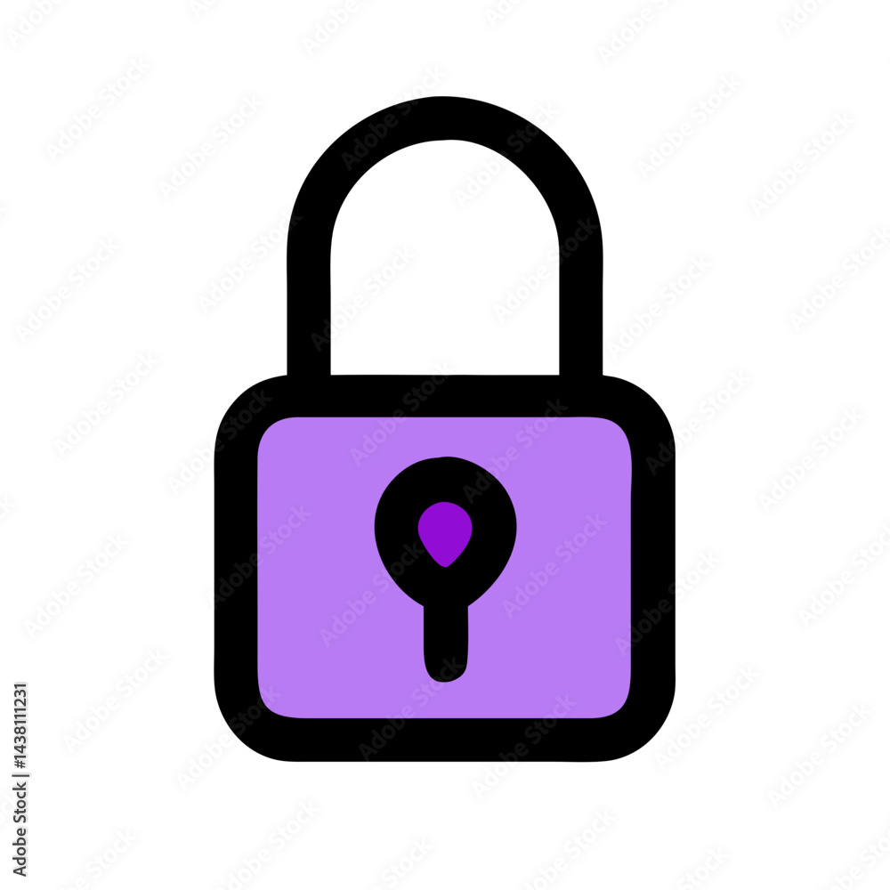 Poster simple icon of a purple padlock with a black outline. use for security websites, password management
