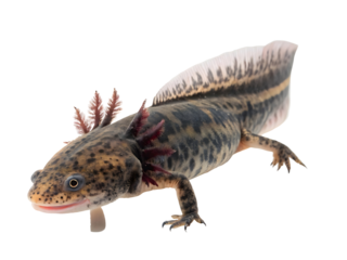 Brown axolotl isolated on white background 