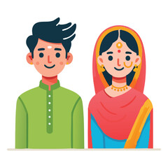 Traditional Indian Couple Vector Illustration Wedding and Culture