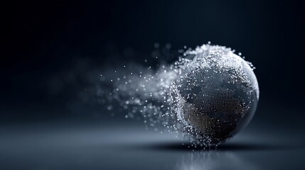 Conceptual Digital Globe Disintegration on Dark Background Illustrating Destruction