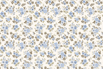 Cute floral pattern in small vintage flowers. Small light blue flowers. White background. Ditsy print. Floral seamless background. Gentle template for fashion prints. Fashion summer print. Stock 