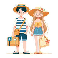 Summer Vacation Couple Cartoon Vector Art Perfect for Travel Designs