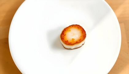 Single Crispy Roasted Scallop On White Plate