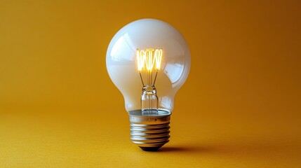Glowing lightbulb A bright idea illuminated against a warm yellow backdrop
