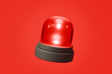 3d Realistic Flashing red siren Icon. Minimal Cartoon Flashing Beacon for safety security isolated on red background. Security, safety, ambulance, emergency, rescue, danger alarm beacon. 3d render.