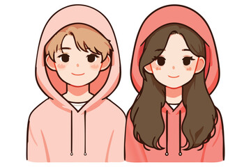 Couple Wearing Matching Hoodies Fashion Vector Graphic Illustration