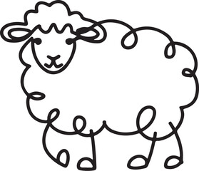 A minimalist black linear design of a sheep in continuous line art style, isolated on a white background with a clean and minimalistic style