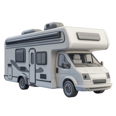 travel motorhome clay 3d-render, mobile vacation, recreational vehicle, scenic road trip, camping van tour, clay 3d object isolated on white background with breathing space