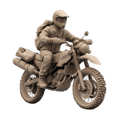 Naklejka premium travel touring motorbike clay 3d-render, road warrior ride, freedom motorcycle journey, bike adventure tourism, realistic clay object isolated with clear white space