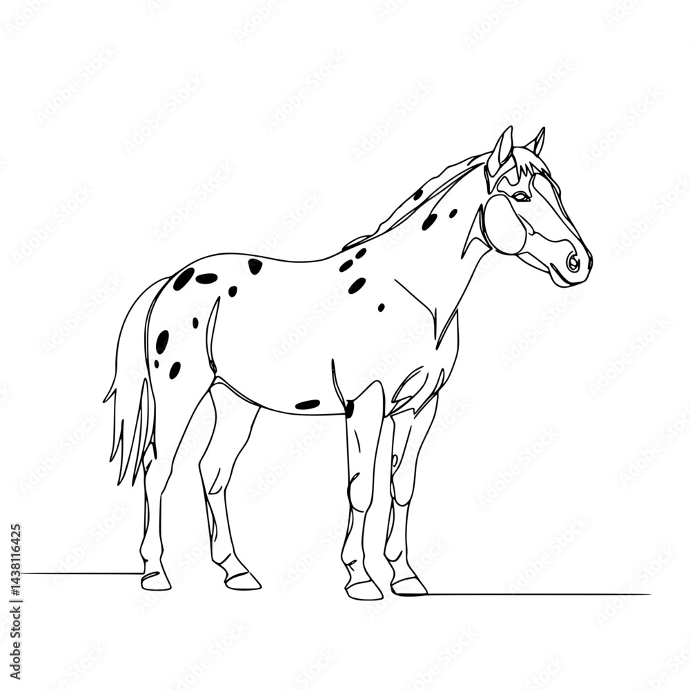 Poster Line Drawing of a Horse in Outline Style with Spot Patterns  