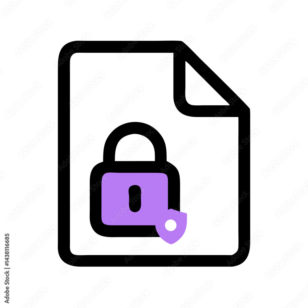 Poster simple icon of a document with a purple lock,indicating a secured or private file for websites or bl