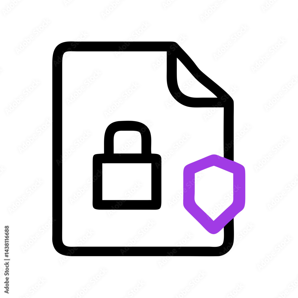 Poster simple icon of a document with a purple lock,indicating a secured or private file for websites or bl