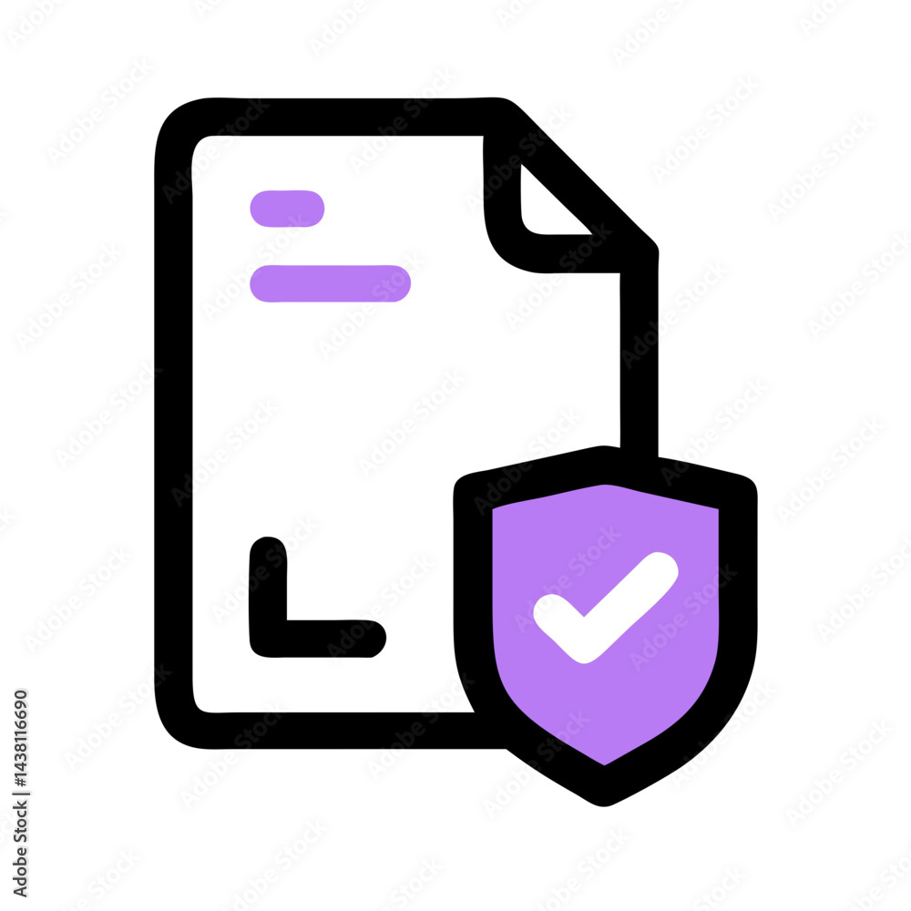 Poster simple icon of a document with a purple lock,indicating a secured or private file for websites or bl