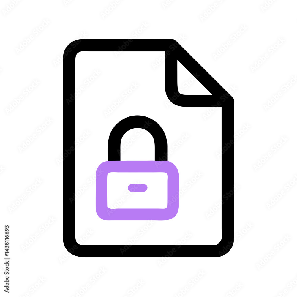 Poster simple icon of a document with a purple lock,indicating a secured or private file for websites or bl