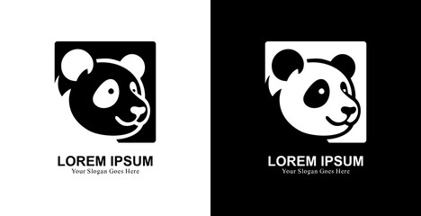 Panda head logo design combined with a square