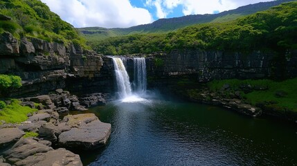 Fototapeta premium Majestic Waterfall Cascading into a Serene Pool