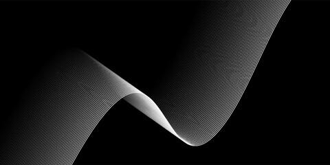 Abstract glowing wave lines on black background. Dynamic wave pattern. Modern flowing wavy lines. Futuristic technology concept. Suit for banner, poster, cover, brochure, flyer, website