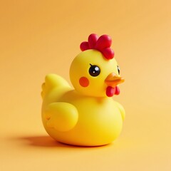 A cute rubber chicken toy on a vibrant yellow background, perfect for playful decor.