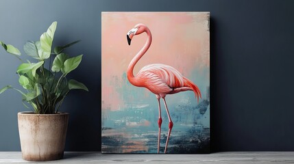 Elegant Pink Flamingo Painting Tropical Bird Art Nature Wildlife Artistic Decor Home Decor Wall Art Print Image Beautiful Pink Feathers Bird Artwork  