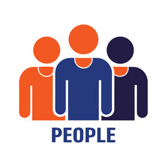 Abstract Three People Icon. Diverse Team, Rounded Head and Body, Unity Symbol