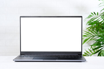 Fototapeta premium Laptop with white screen closeup