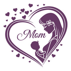 Elegant mother and child silhouette within heart symbol for mothers day celebration