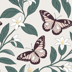 Elegant butterflies perched on lemon tree branches