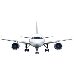 Naklejka premium realistic commercial passenger airplane isolated on clean white background, centered object with margin space, detailed aircraft design, no edge contact, professional tourism vehicle