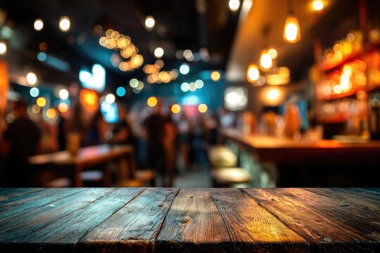 Busy Bar Scene, Wooden Table Top