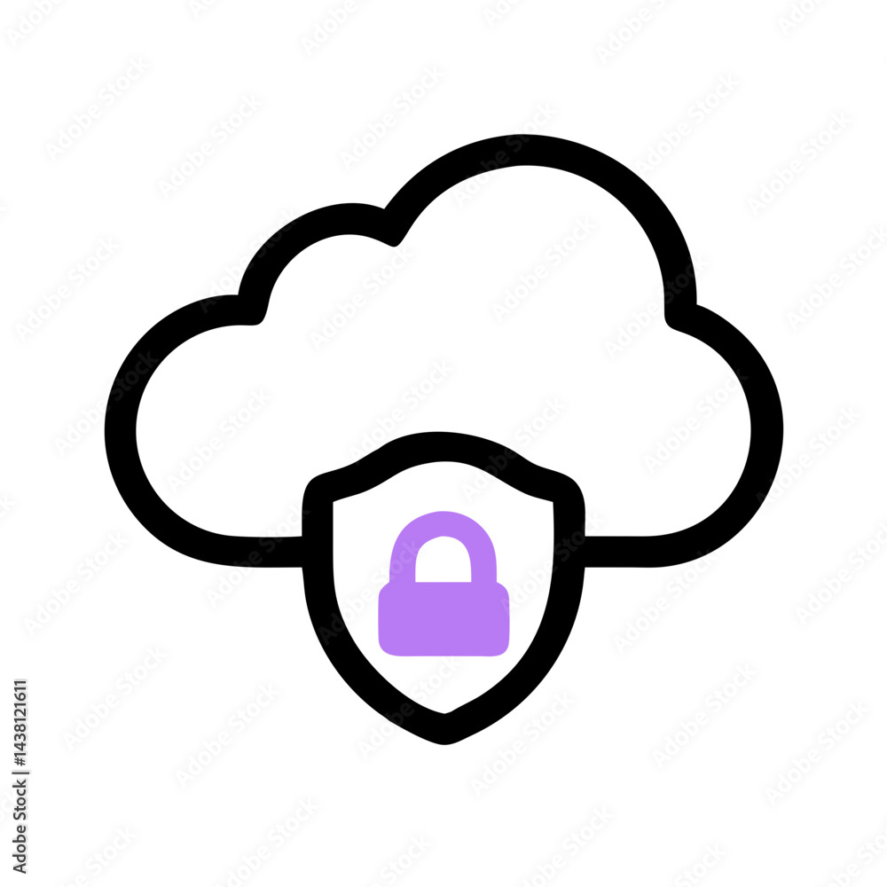 Aufkleber simple icon of a cloud with a padlock in front, indicating secure cloud computing and data protection. Use for tech blogs and cybersecurity websites.