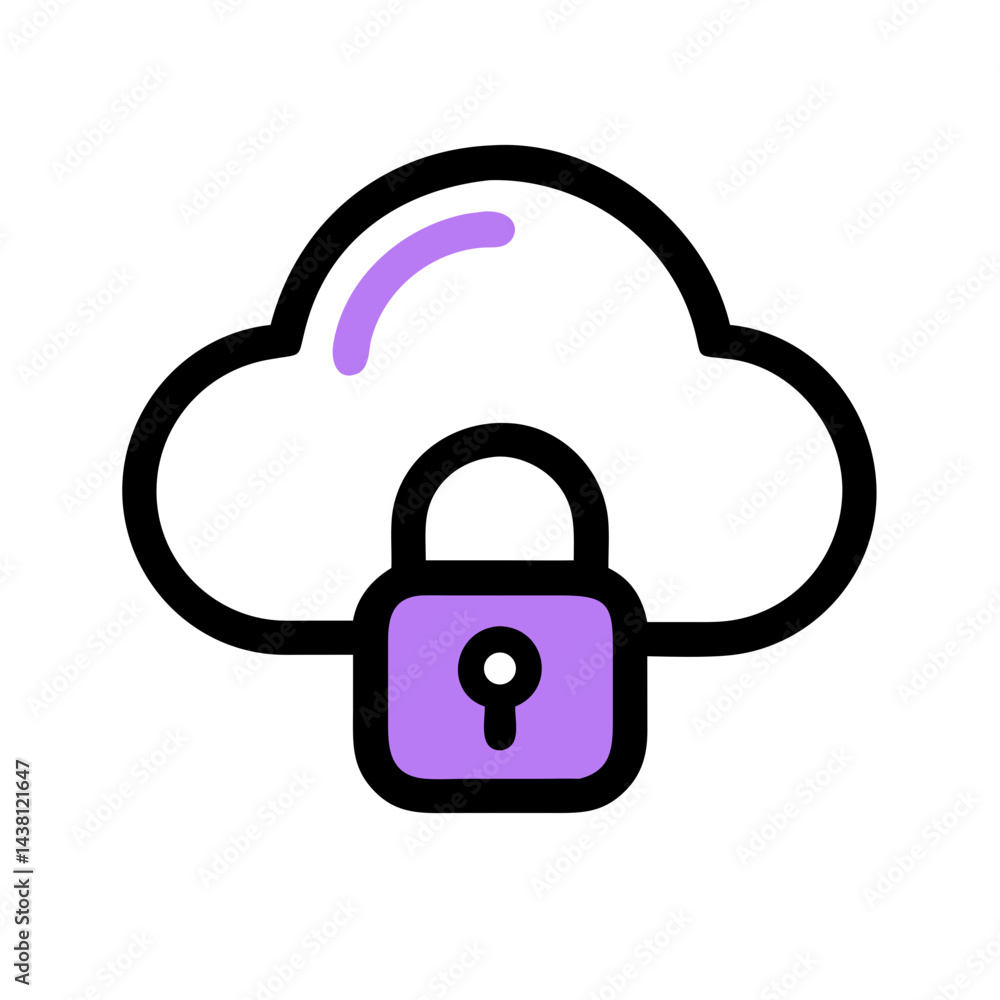 Poster simple icon of a cloud with a padlock in front, indicating secure cloud computing and data protectio