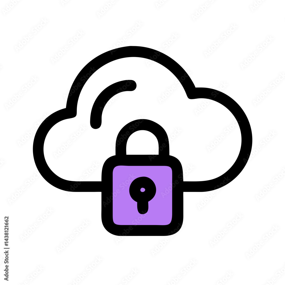 Aufkleber simple icon of a cloud with a padlock in front, indicating secure cloud computing and data protection. Use for tech blogs and cybersecurity websites.