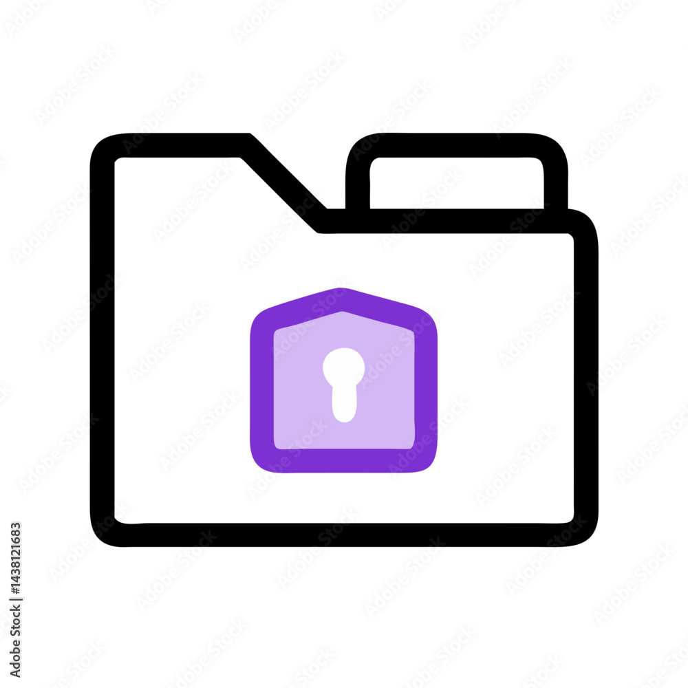 Poster simple line art icon of a folder with a purple padlock superimposed on it. represents secure files o