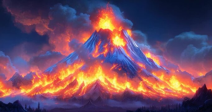 Erupting volcano landscape