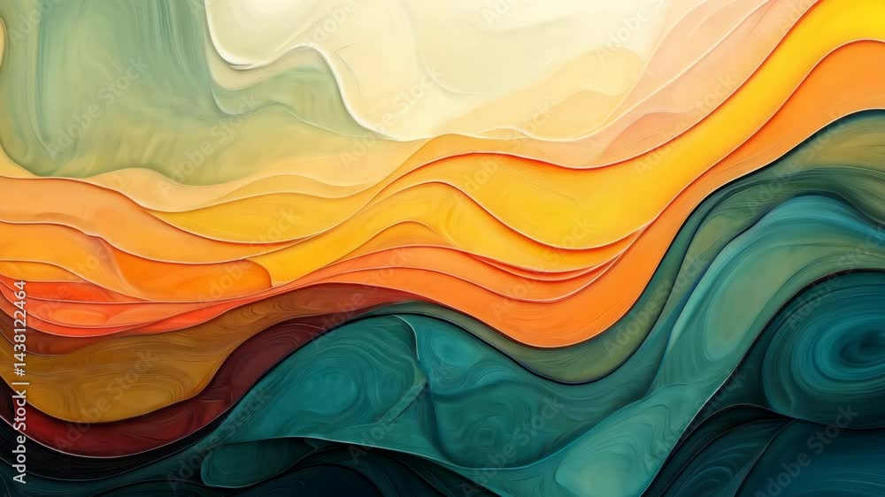 Poster dynamic abstract wave patterns evolving through fluid art in vibrant colors