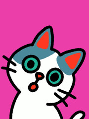 Cat hand drawn art - canvas print art - wall decoration - colorful cat - kids book - cat expression