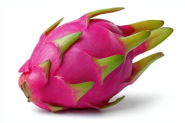 Bright pink tropical dragon fruit with green spikes placed in isolated clean format exotic nutrition object detailed texture and natural color